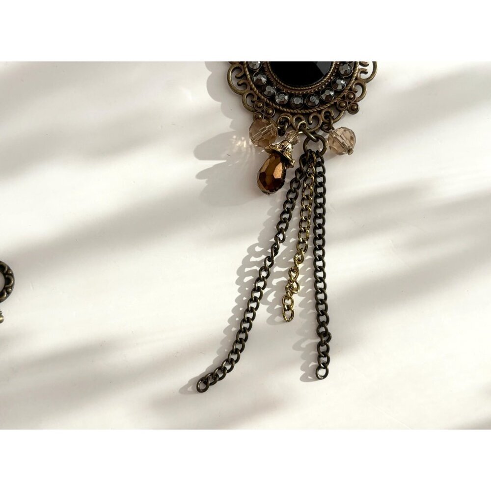 Victorian Inspired Teardrop Shaped Bronzed Faux Filigree Pendant Necklace - 18" - Picture 6 of 14